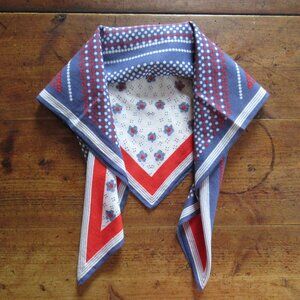 Vintage Italian Scarf Red White Blue Cotton Polka Dot Floral Retro Rockabilly